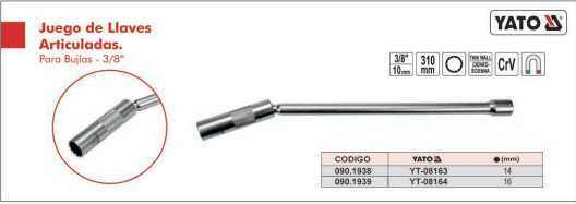 LLAVE BUJIA POLIGONAL 3/8" ARTICULADA YATO - Yato (FRFH-000013)